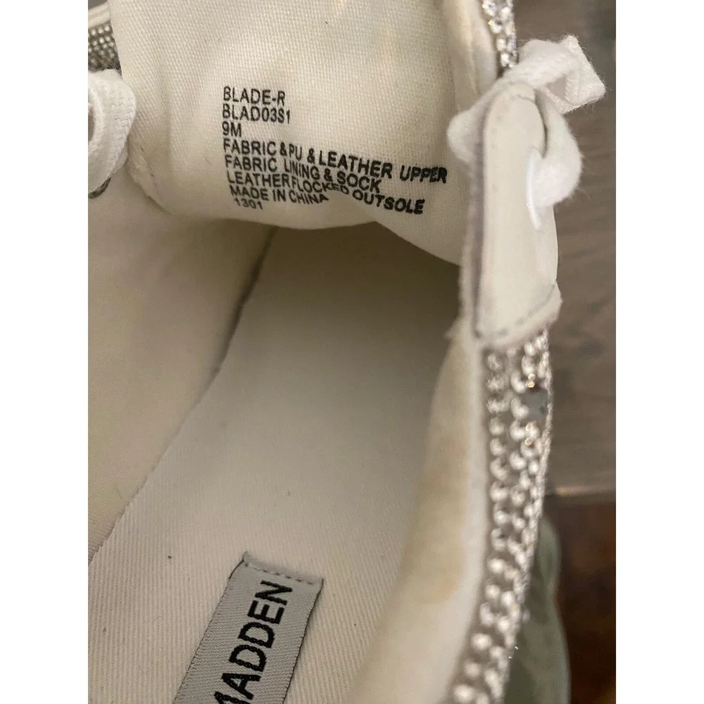 Steve Madden Rhinestone Sneakers Platform White Silver Women 9M‎ S Sparkle Bling
